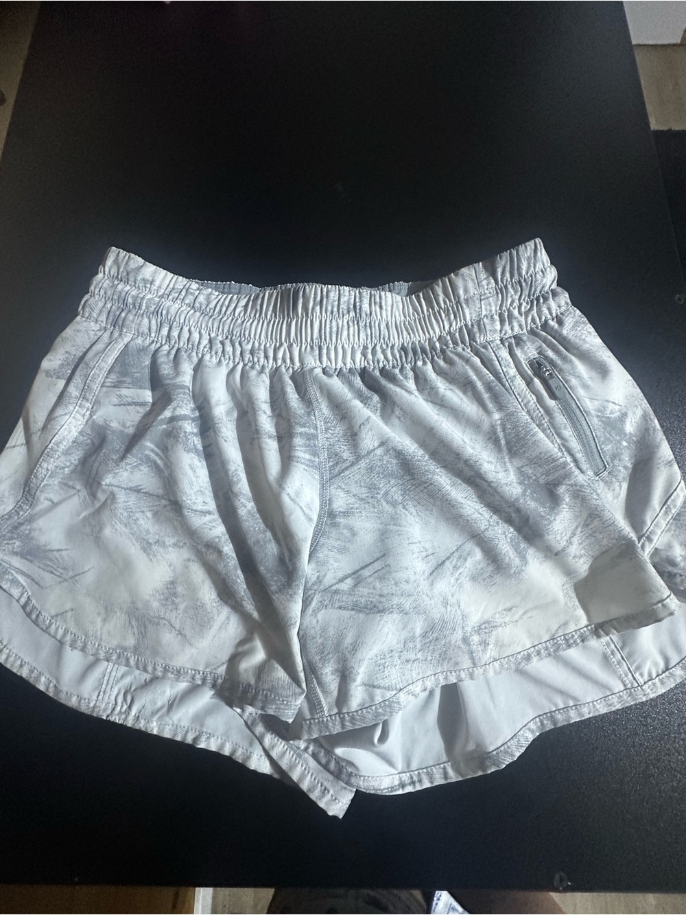 lululemon athletica White Athletic Shorts with Subtle Gray Marble Print